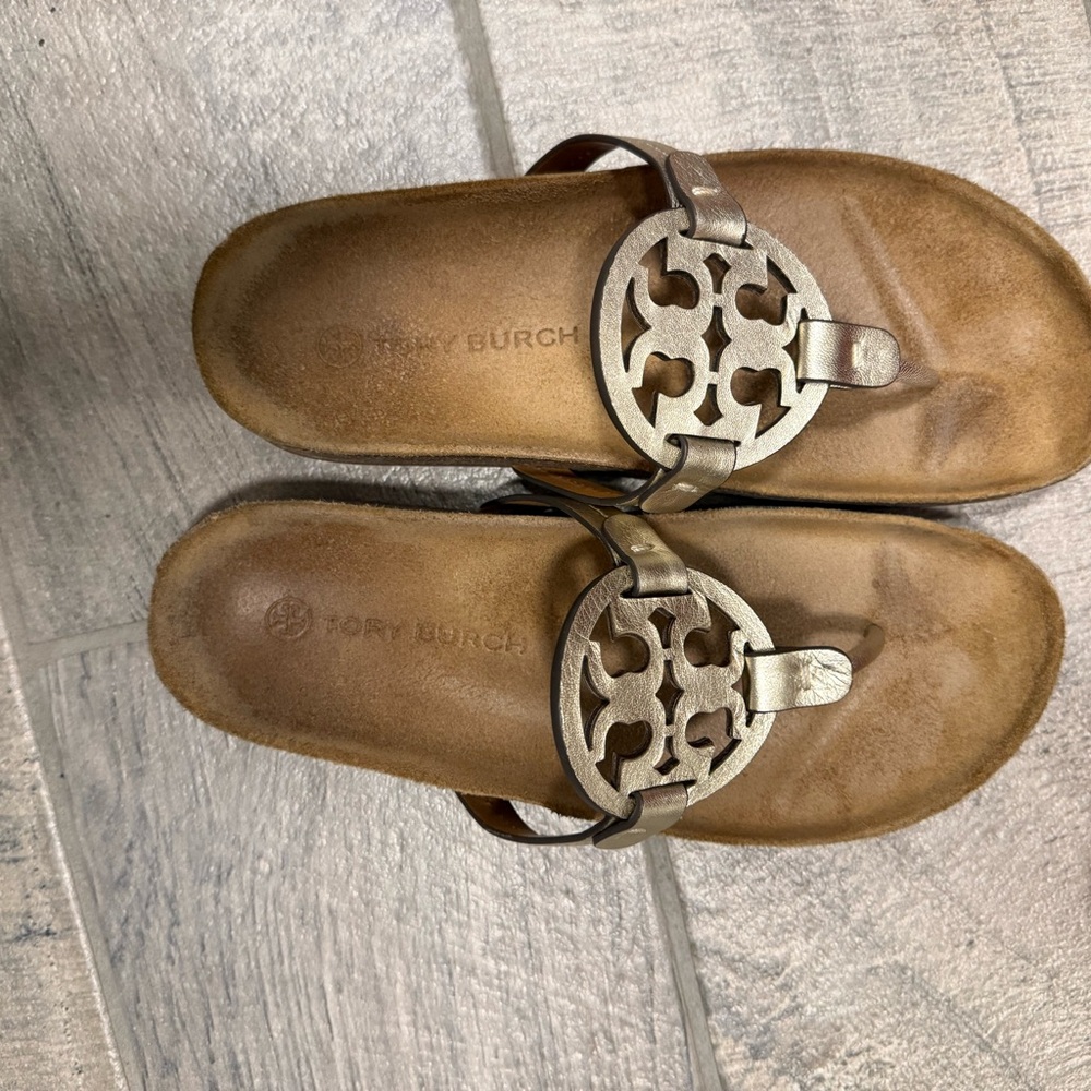 Tory Burch Tan Sandals with Metallic Accents